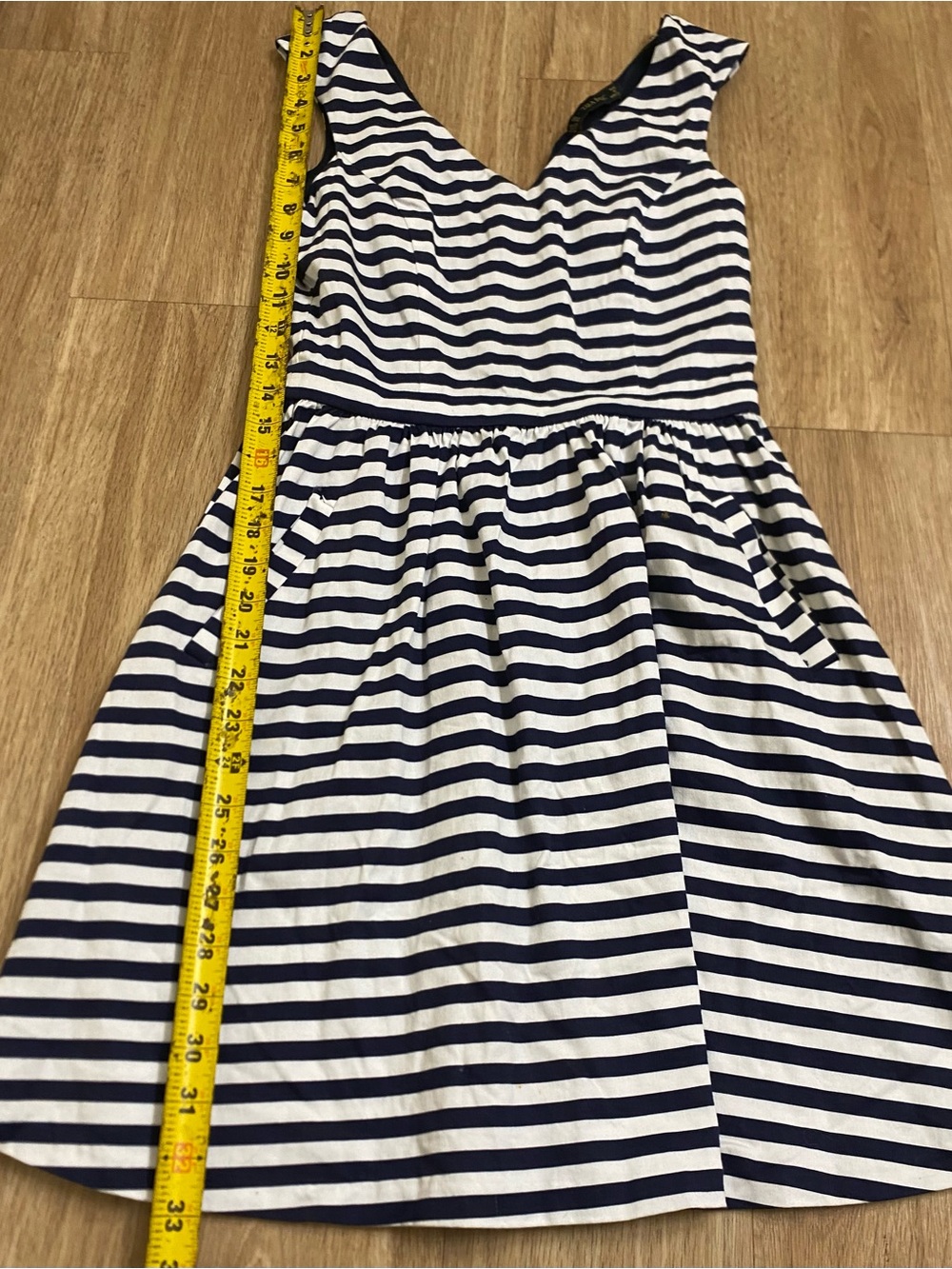 Zara Navy and White Striped V-Neck Mini Dress - Picture 4 of 7